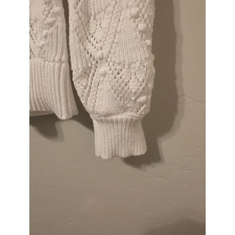 LOFT White Pointelle Knit Sweater Cotton Lightweight Cottagecore Medium